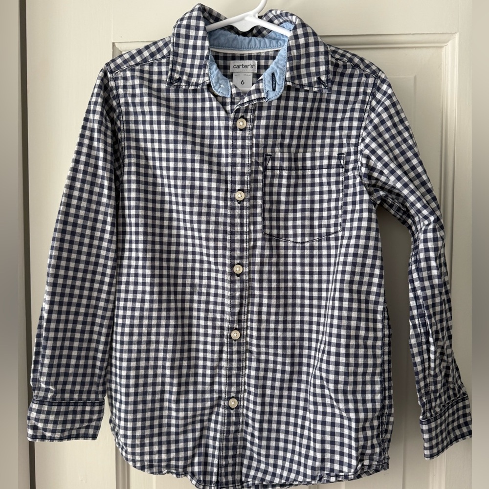 Carter's Navy and White Checkered Button Down Shirt